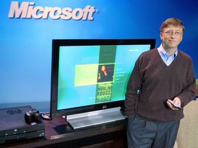 In 2005, then-Microsoft Chairman and CEO Bill Gates shows off the company's Windows XP Media Center Edition software, which can be used to deliver video, music and photos from a computer to a TV.