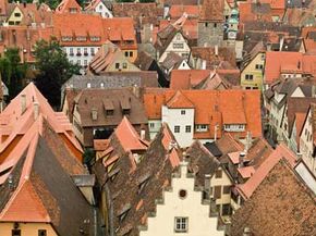 Concrete tiles still cover the roofs of buildings in Rothenburg, Germany, a century after they were installed.
