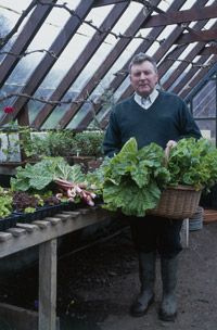 Anything that can hold soil and plants and drain water will work for container gardening. Here, a gardener displays some baskets used for gardening in the greenhouse of Glin Castle in County Limerick, Ireland.