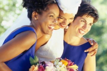 bridesmaids in blue with bride