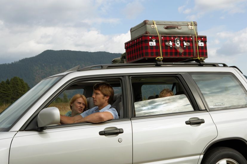 Couple driving car