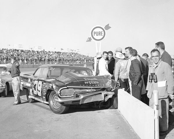 Herb Tillman crashed his car into the pit wall at the 1960 Daytona 500.