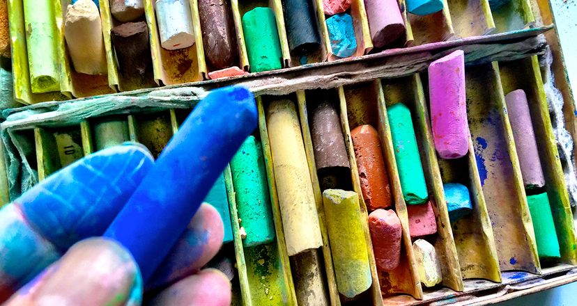The Conté crayon is an offspring of pastels (seen here), which are based on mixing pigment with chalk rather than wax. Alice Day/EyeEm/Getty Images