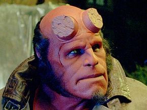Ron Perlman as Hellboy in the makeup designed by Matt Rose and Chad Waters