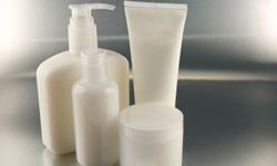 Blank lotion and cream containers.