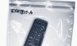 Remote control in plastic evidence bag