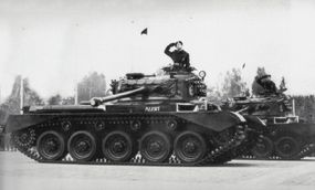 The Cromwell was too lightly gunned to effectively deal with Nazi German Tigers and Panthers. A new version, mounting a 77mm gun, appeared in November 1944.