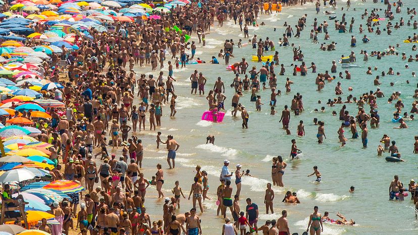 crowded beach in Spain