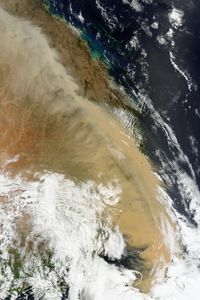 Even from space, dust storms are visible along the Australian coast on Sept. 23, 2009. This image was captured by the Moderate Resolution Imaging Spectroradiometer on the Terra satellite owned by NASA.