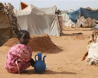 One adult and child in Africa, poverty-stricken.