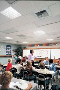 Classroom lit by daylighting devices