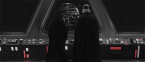 This is NOT the Death Star. Vader and Palpatine survey the CIS's recently captured &quot;Great Weapon.&quot;