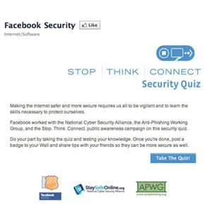 Screen capture of Facebook's security page and quiz