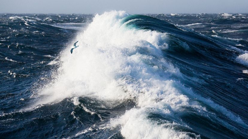 Waves crash in the Denmark Strait