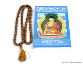 A Buddhist mala and the Dhammapada: 108 beads and 423 verses