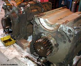 Two of the traction motors removed from a truck