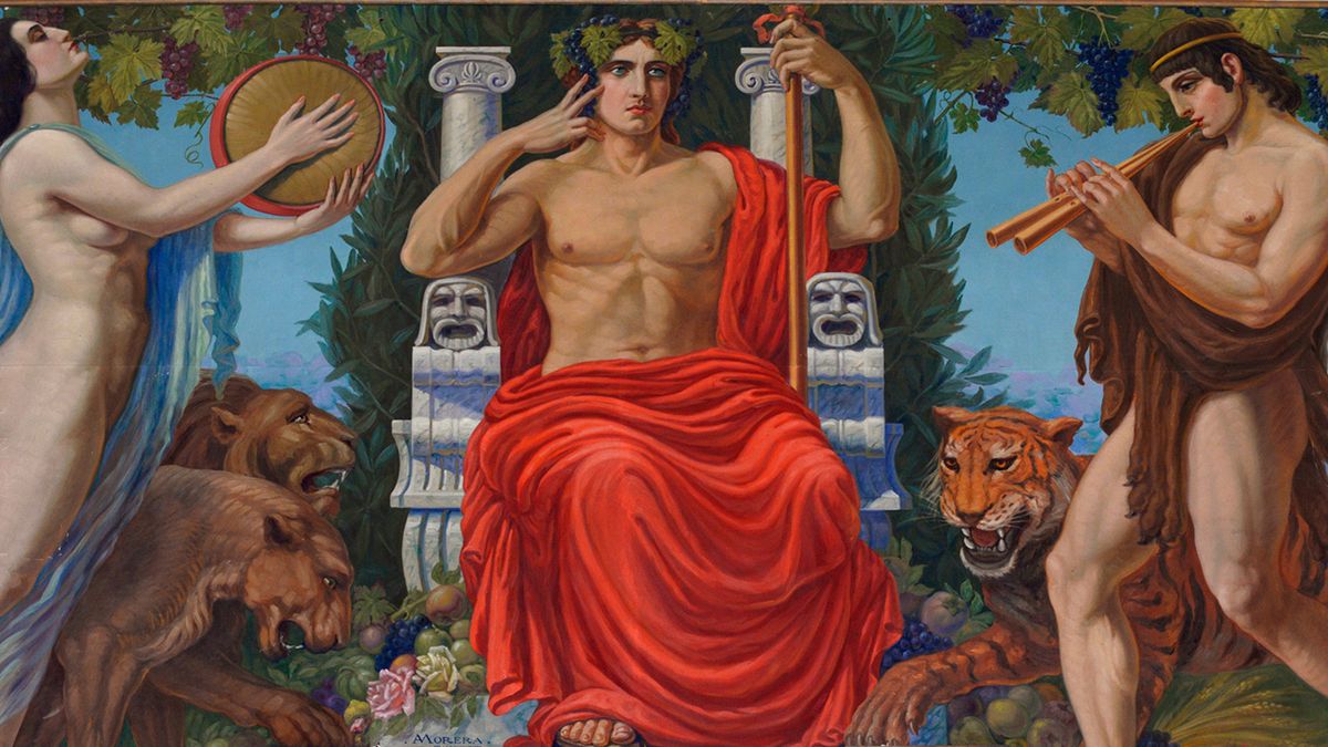 With two sides to his personality, Dionysus represents joy, ecstasy and mer...