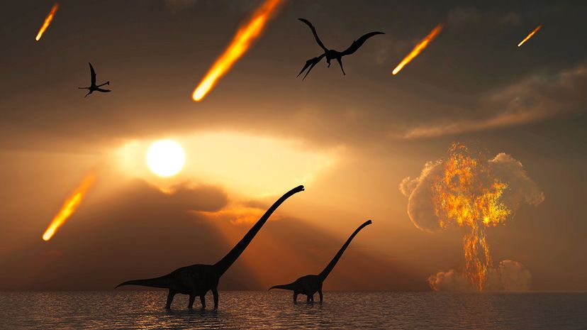 恐龙的最后几天发生在白垩纪时期，当时被称为木薯撞击器的物体撞到了现在的尤卡坦半岛附近的浅海。Stocktrek图像/盖蒂图像“width=