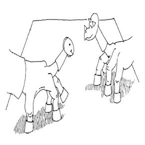 Dinosaur finger puppets in action.