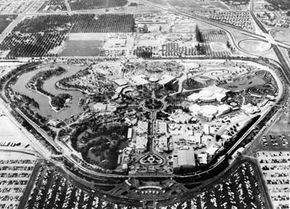 An aerial view of Disneyland in 1956.