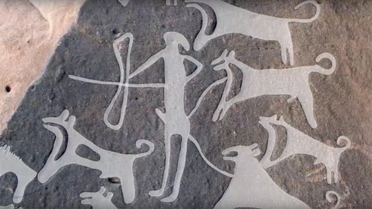 Saudi Arabian Rock Art Depicts Prehistoric Dogs on Leashes