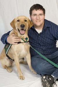 Mitch Peterson and his seizure response dog London