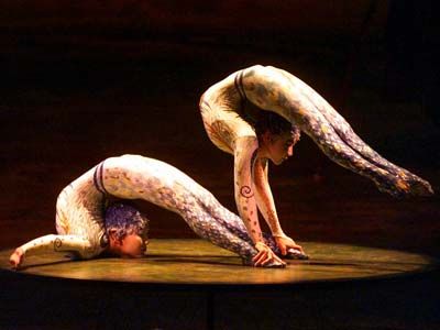 Contortionists Tsveendorj Nomin and Chimed Ulziibayar perform in Cirque de Soleil's "Alegria"