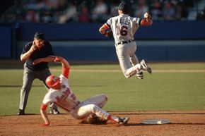 baseball players in double play