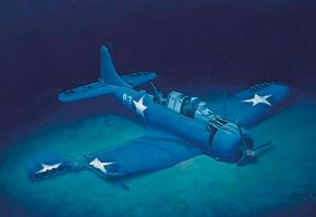 The Douglas SBD Dauntless was a carrier-based dive bomber, a compact scrapper with a gift for sinking Japanese carriers and other large ships. Here, a Dauntless is depicted undersea, at final rest.See more flight pictures.