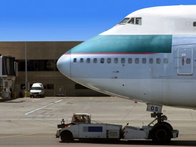 Towing an airplane demonstrates drawbar pull