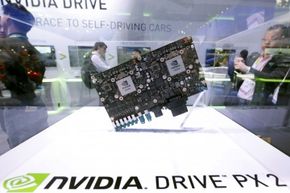 An Nvidia Drive PX 2 autonomous-vehicle computer was on display during the 2016 CES trade show in Las Vegas. Nvidia says the the new Drive PX 2 platform, designed for autonomous cars, can process 24 trillion deep learning operations a second.