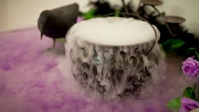 Bubbling cauldron filled with dry ice for smokey fog party effect.