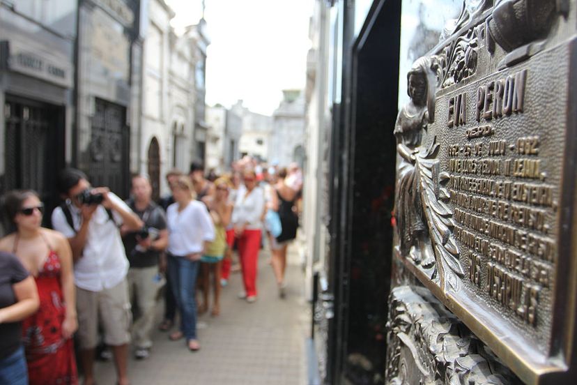 mausoleum of eva peron with tourists looking