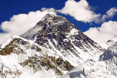 Snow-capped mountain peak in majestic outdoors.