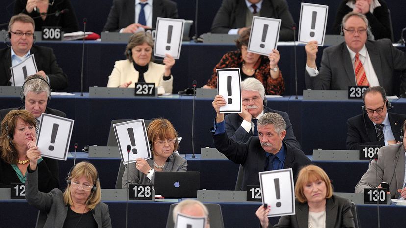 exclamation placards, European Parliament