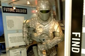 An exoskeleton suit is displayed by the U.S. Army.