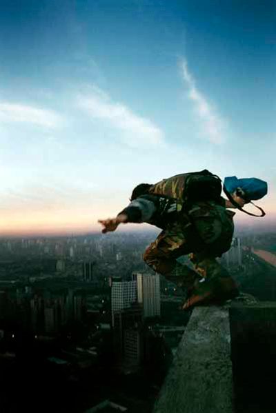 base jumping off a building