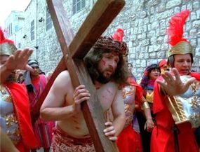 Anthony Rivilla from Los Angeles, CA, participates in the Passion Play in Jerusalem's Old City Friday April 21, 2000.
