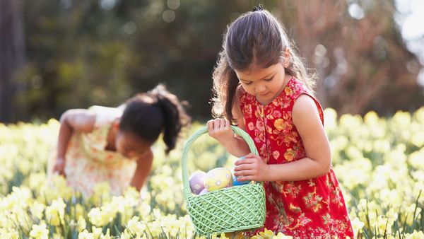 children collecting easter eggs