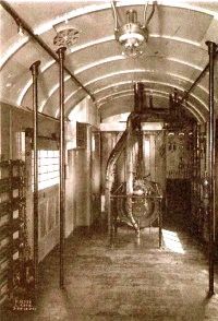 From about 1880 to 1900, Pintsch carbide gas lights were the lighting of choice on most trains. The next wave of progress was electrical train lighting, seen here inside a Chicago &amp; North Western baggage car built in 1913.