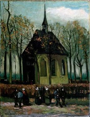 Vincent van Gogh’s Congregation Leaving theReformed Church in Nuenen is an oil on canvas(16-1/4x12-1/2 inches) housed in theVan Gogh Museum in Amsterdam.