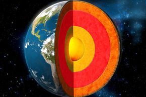 A depiction of the Earth's crust, mantle and core.