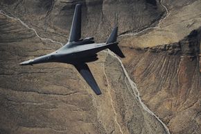 A B-1B Lancer maneuvers over New Mexico. See more flight pictures.