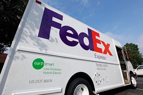 One of the new FedEx electric-hybrid trucks is shown at a distribution center in Charlotte, N.C., on July 21, 2009.