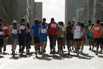 Athlete competes outdoors in sport.