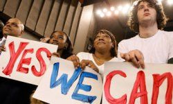 Supporters of presidential candidate Barack Obama listen to a 2007 campaign speech in Baltimore, Md. 