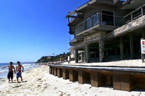 At one time the sand in front of the Marine Safety building on California's San Clemente beach was level with the building. The erosion began with the El Nino weather of 1983, and has become gradually worse since then.
