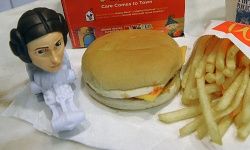 A McDonald's Happy Meal with a Princess Leia toy is pictured. 