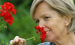 woman smelling flowers