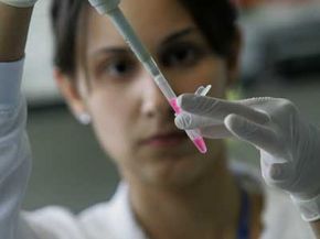 在巴西圣保罗大学人类基因组研究中心的实验室里，一名科学研究人员从胚胎干细胞中提取RNA。＂border=